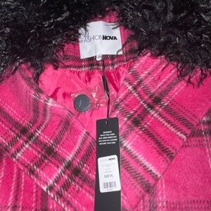 Fashion Nova Vibrant Pink Plaid Teddy Jacket